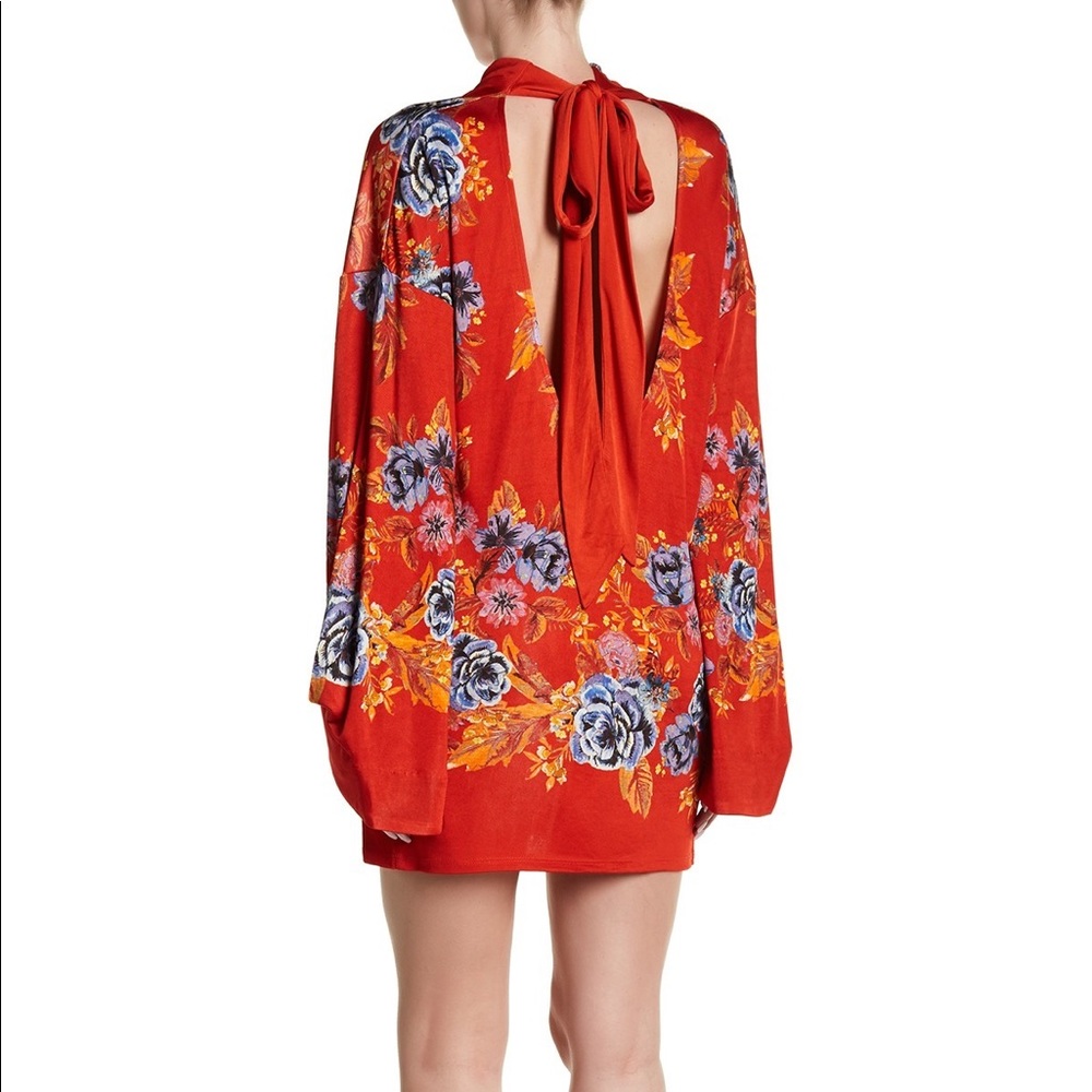 FREE PEOPLE 2 AM Floral Print Mini Dress Red Large - Picture 4 of 8
